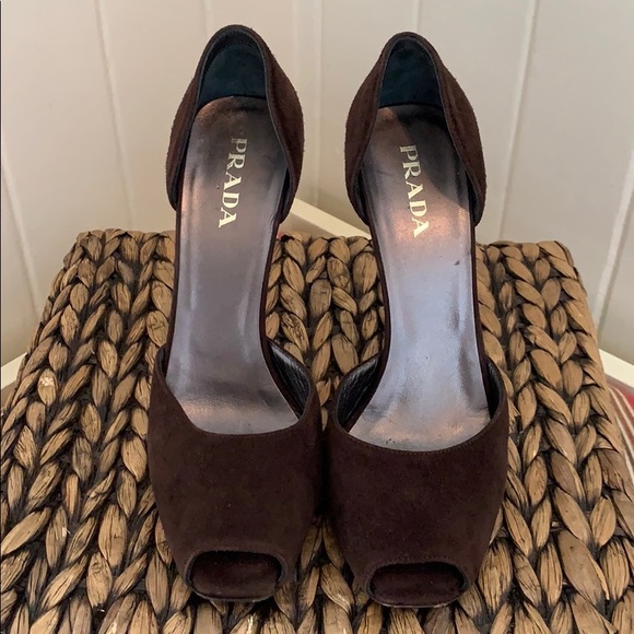 Prada Chocolate Brown Suede Peep Toe D’Orsay Pumps - Picture 5 of 11
